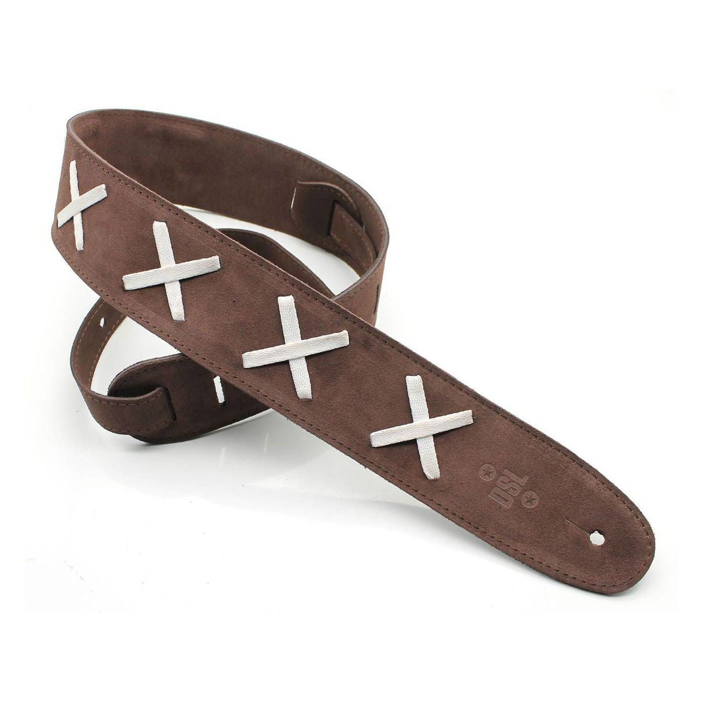 DSL White Cross Guitar Strap - Brown