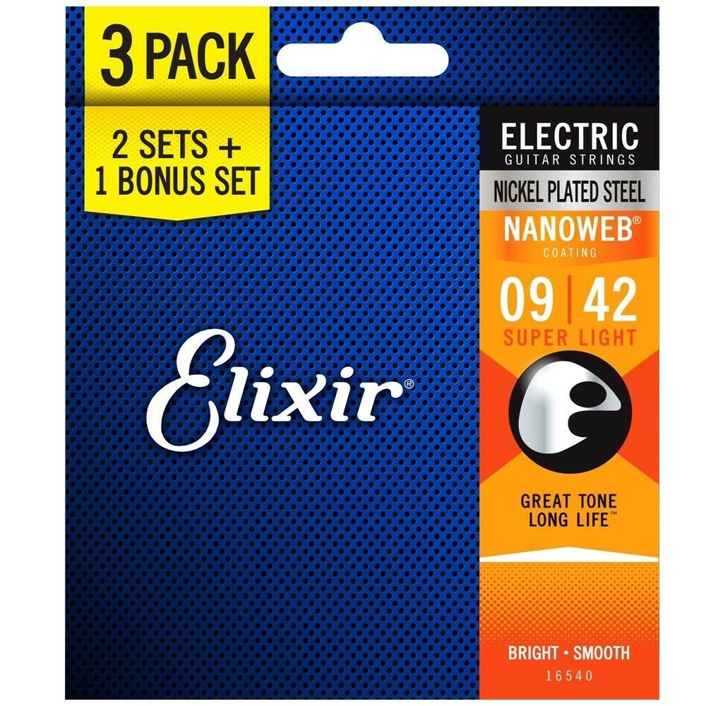 Elixir Nanoweb 9-42 Electric Guitar Strings 3-Pack