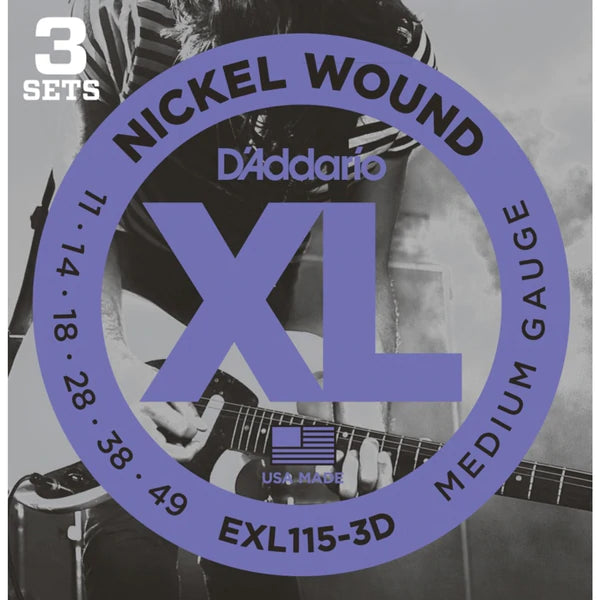D'Addario XL116-3D 11-52 (3-Pack) Electric Guitar Strings