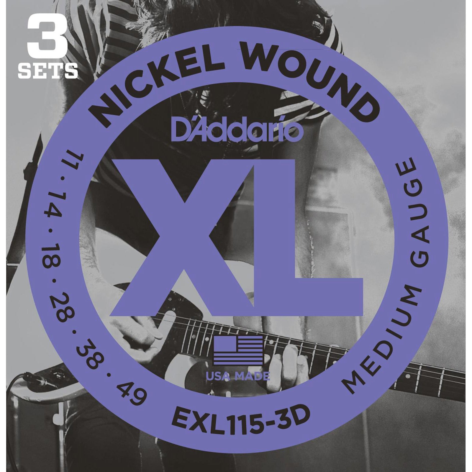 D'Addario EXL115-3D 3-Pack Electric Guitar Strings