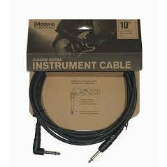 D'ADDARIO CLASSIC SERIES INSTRUMENT CABLE Straight to Right-Angle, 10ft.