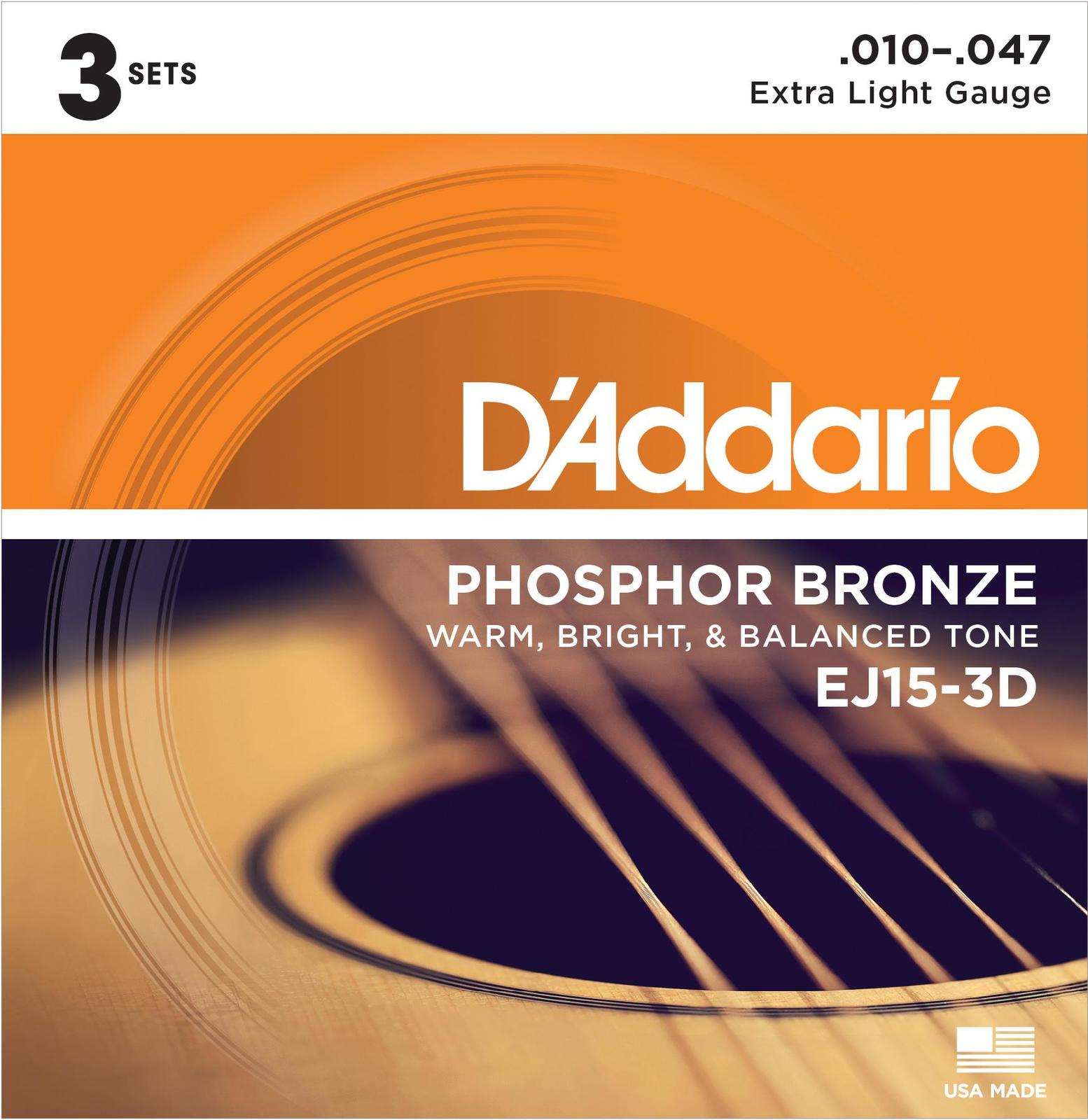 D'Addario EJ15 10-47 Acoustic Guitar Strings 3-Pack