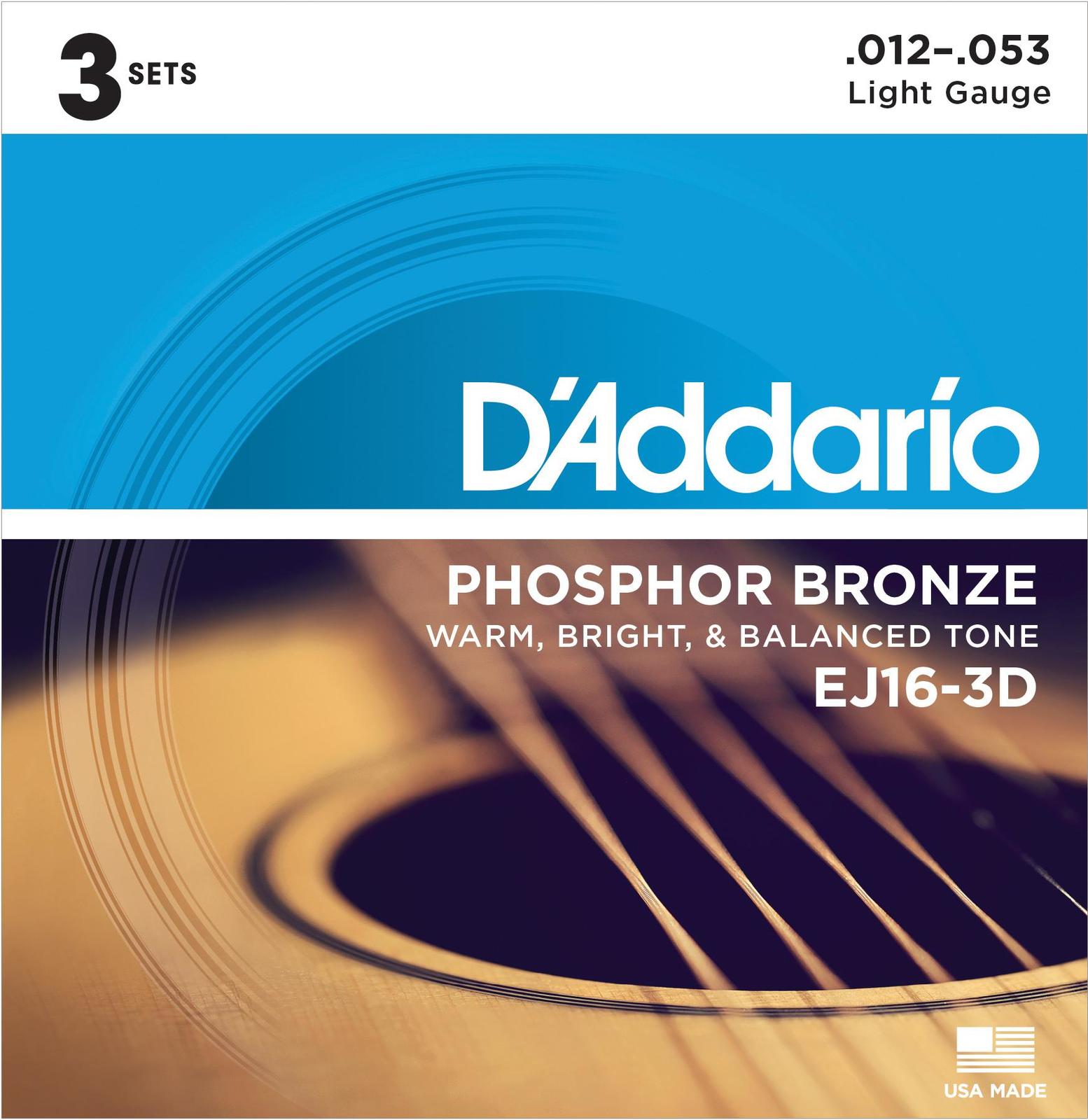 D'Addario EJ16 12-53 Acoustic Guitar Strings 3-Pack