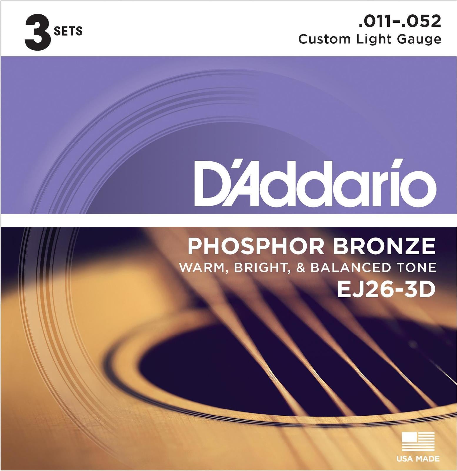 D'Addario EJ26 11-52 Acoustic Guitar Strings 3-Pack