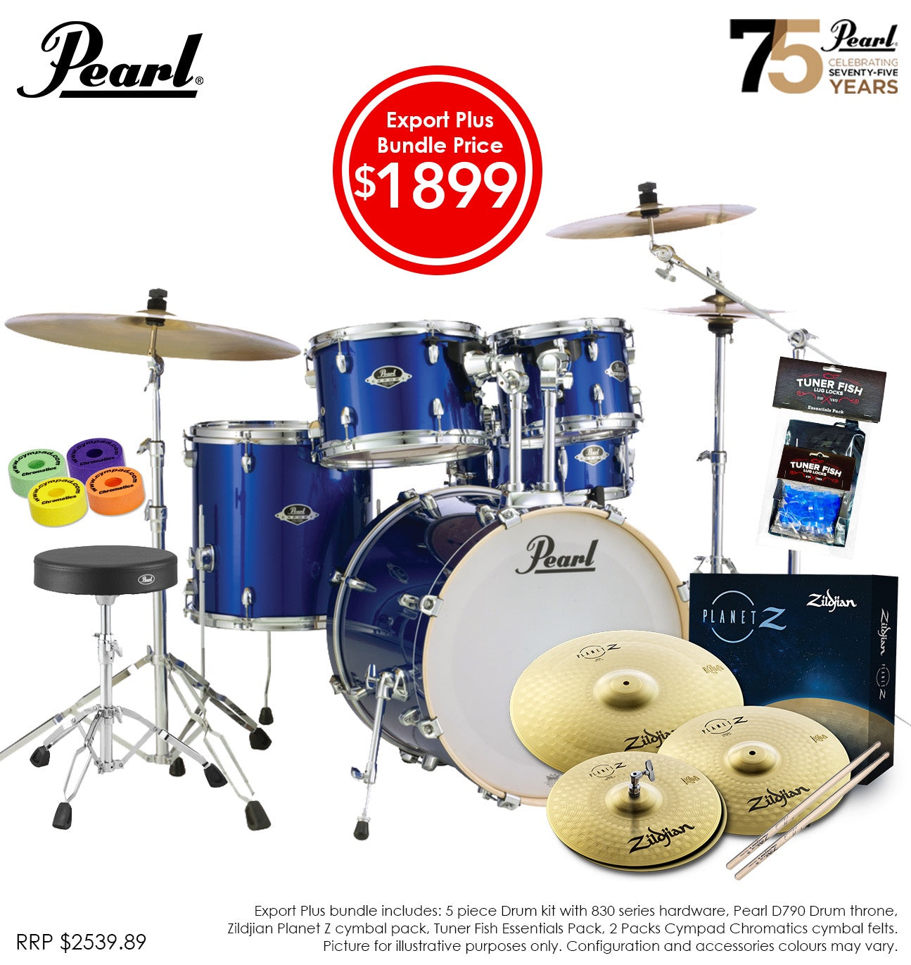 Pearl EXX Export Plus 20" Fusion Package High Voltage Blue