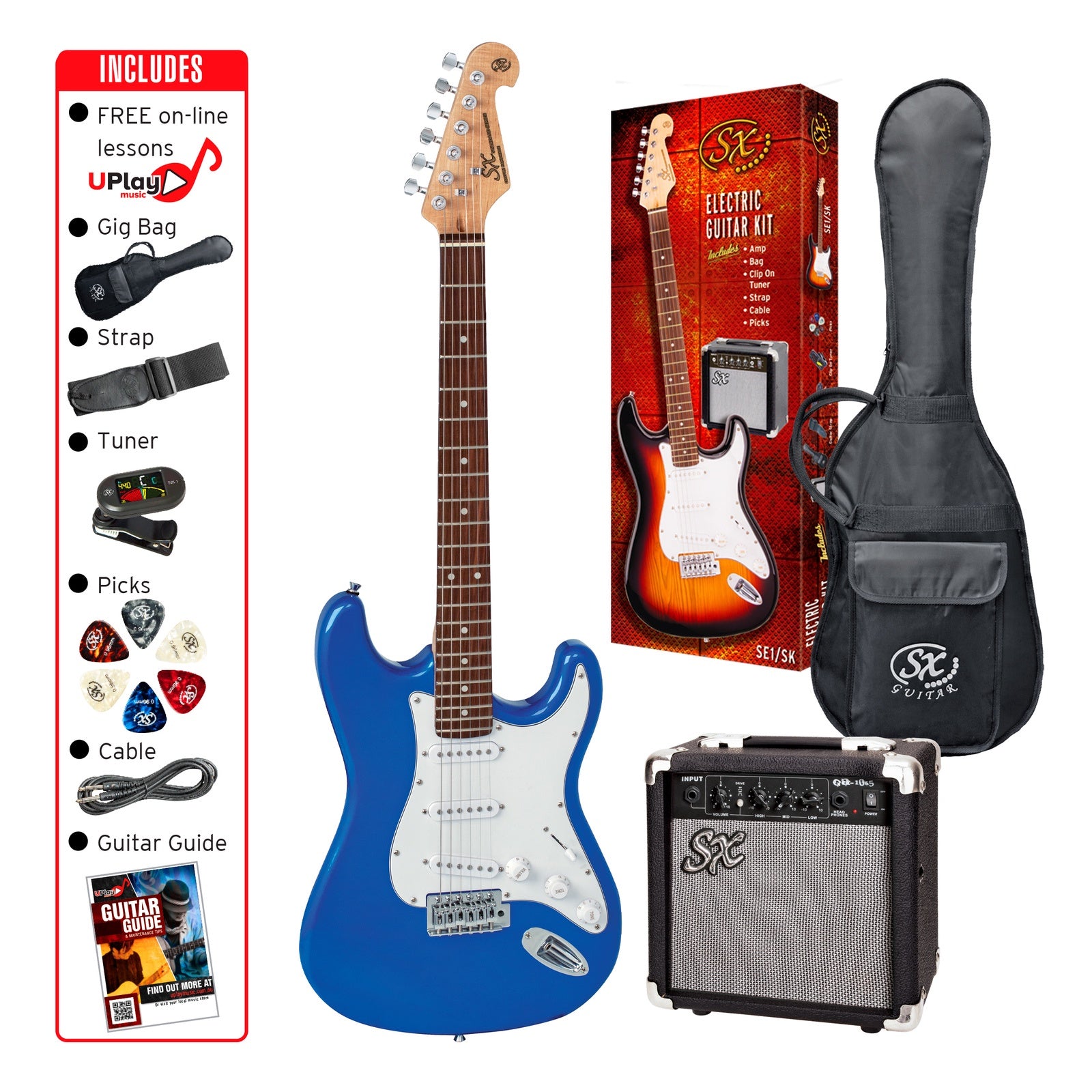 SX Plug n Play Electric Guitar Pack Electric - Blue